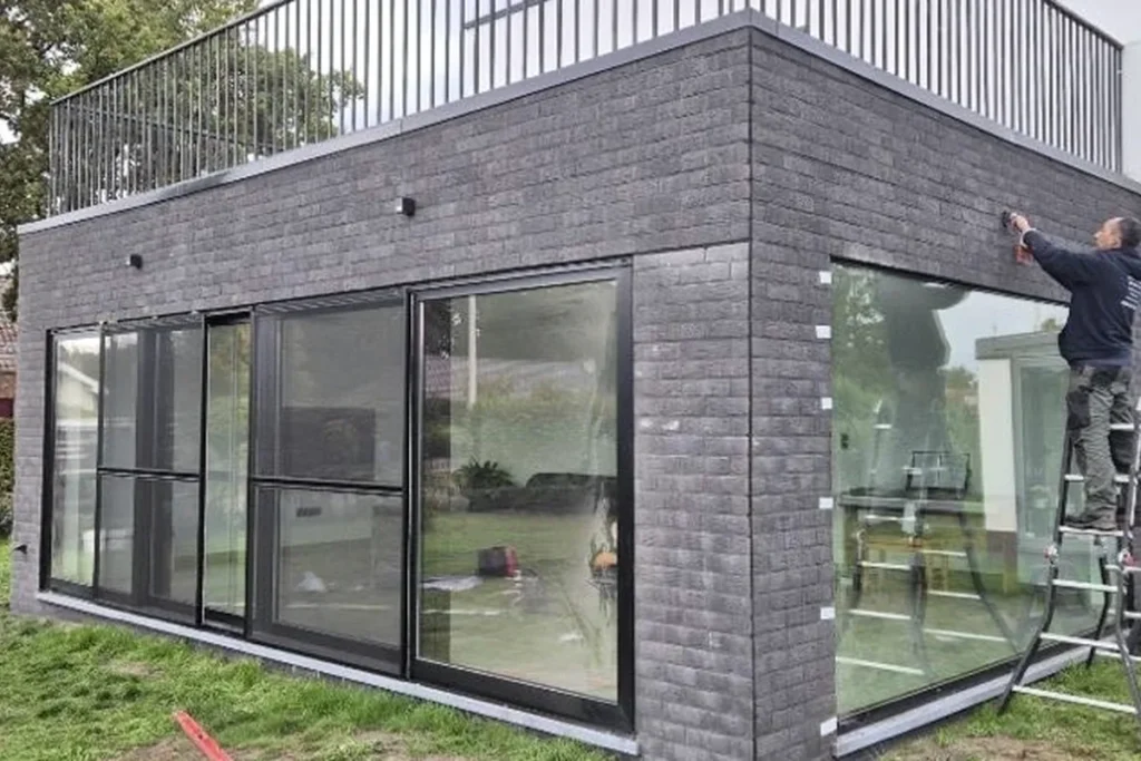 Moderne uitbreiding met glaspartij